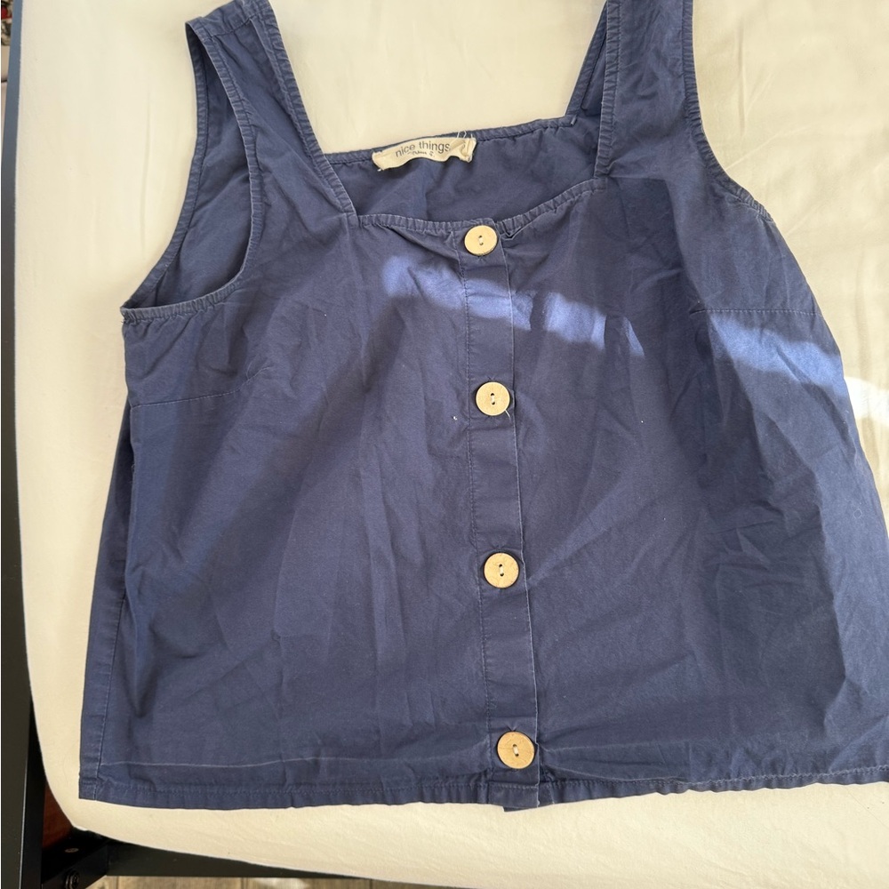 Blue Button-Front Tank Top